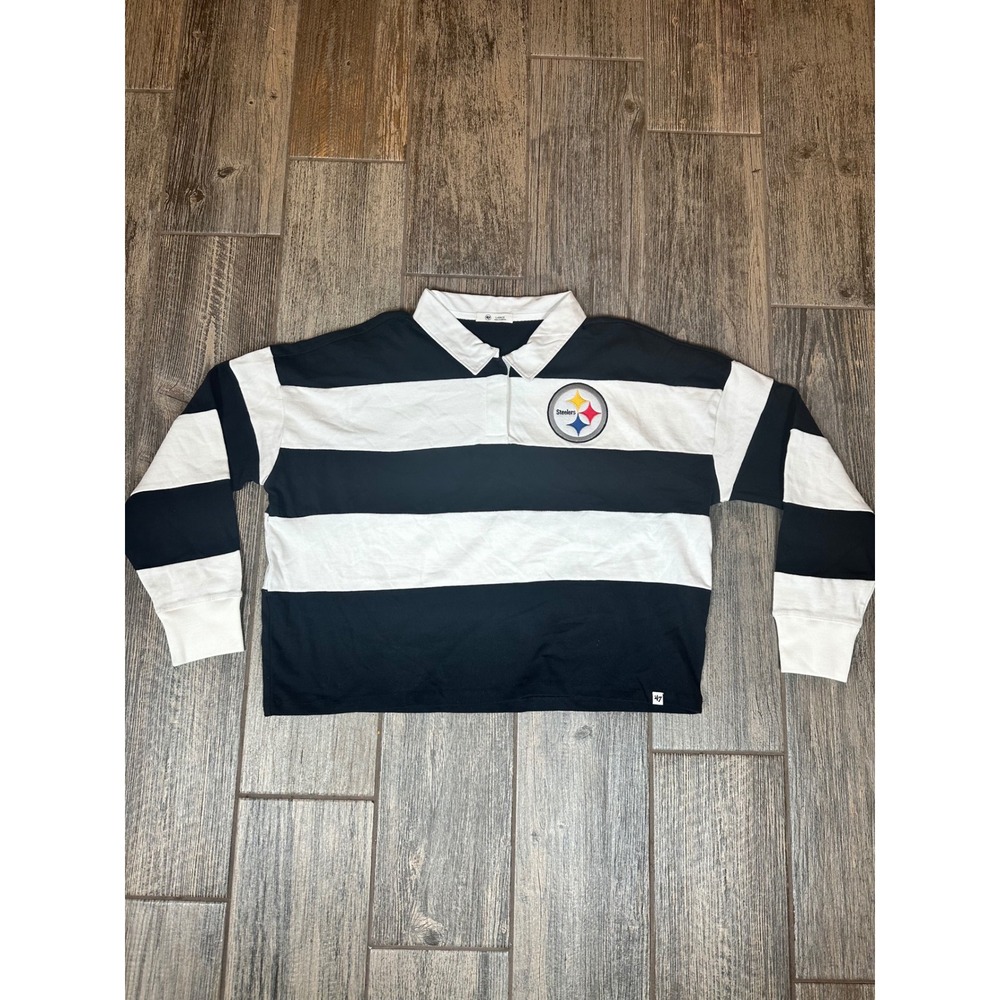47 Brand Pittsburgh Steelers‎ Cropped Striped Long Sleeve Rugby Shirt Large